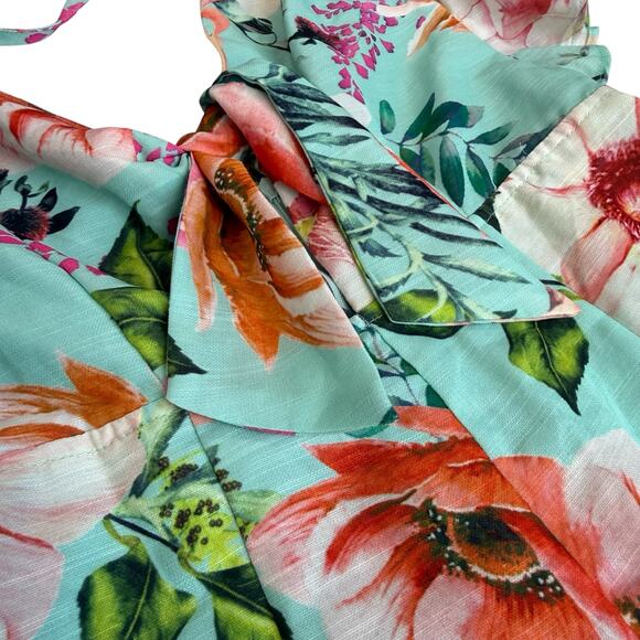Tropical Floral Print Plunge Neck Romper Medium Flutter Ruffle Summer Resortwear - Picture 9 of 16